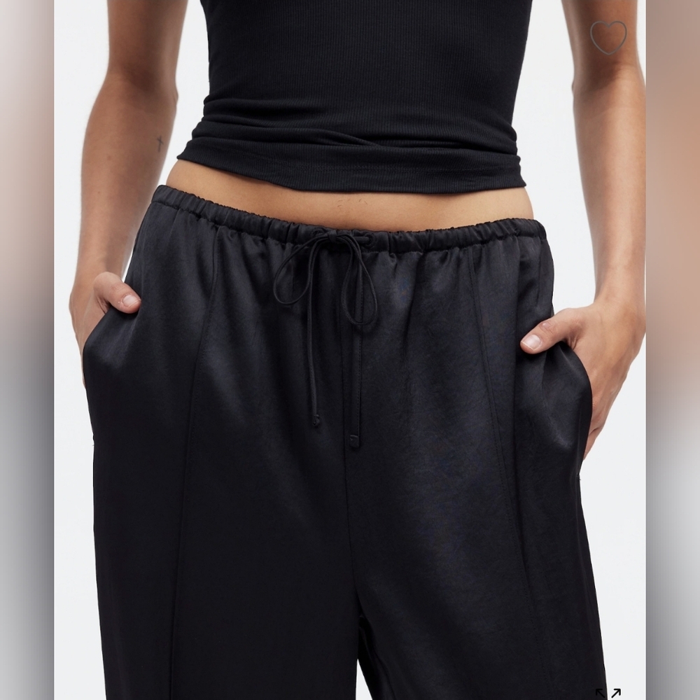 Madewell Drawstring Satin Pants Black NWT Medium